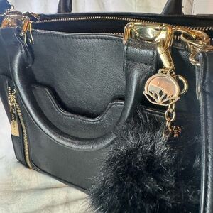 Black Leather Handbag with Gold Accents